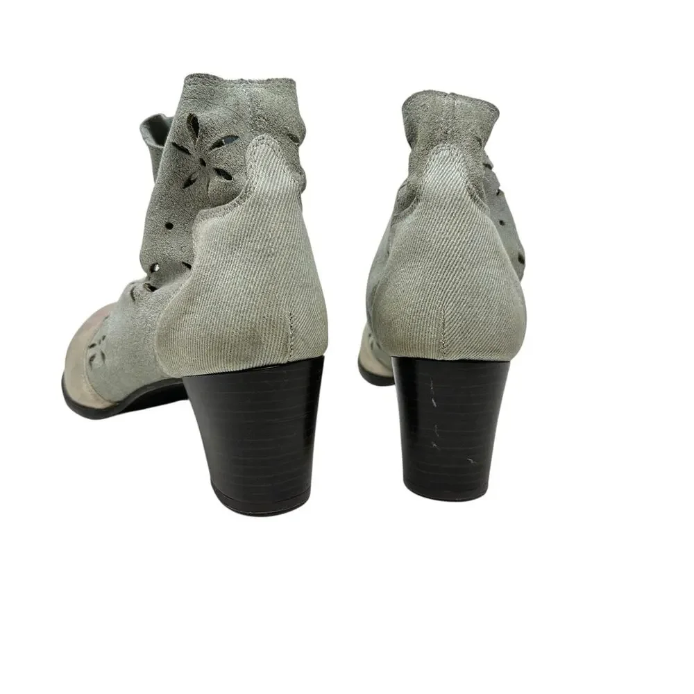 Desigual Ankle Boots Cutwork Tiger Print‎ Heeled Blue Cream Pink Size 41 US 10